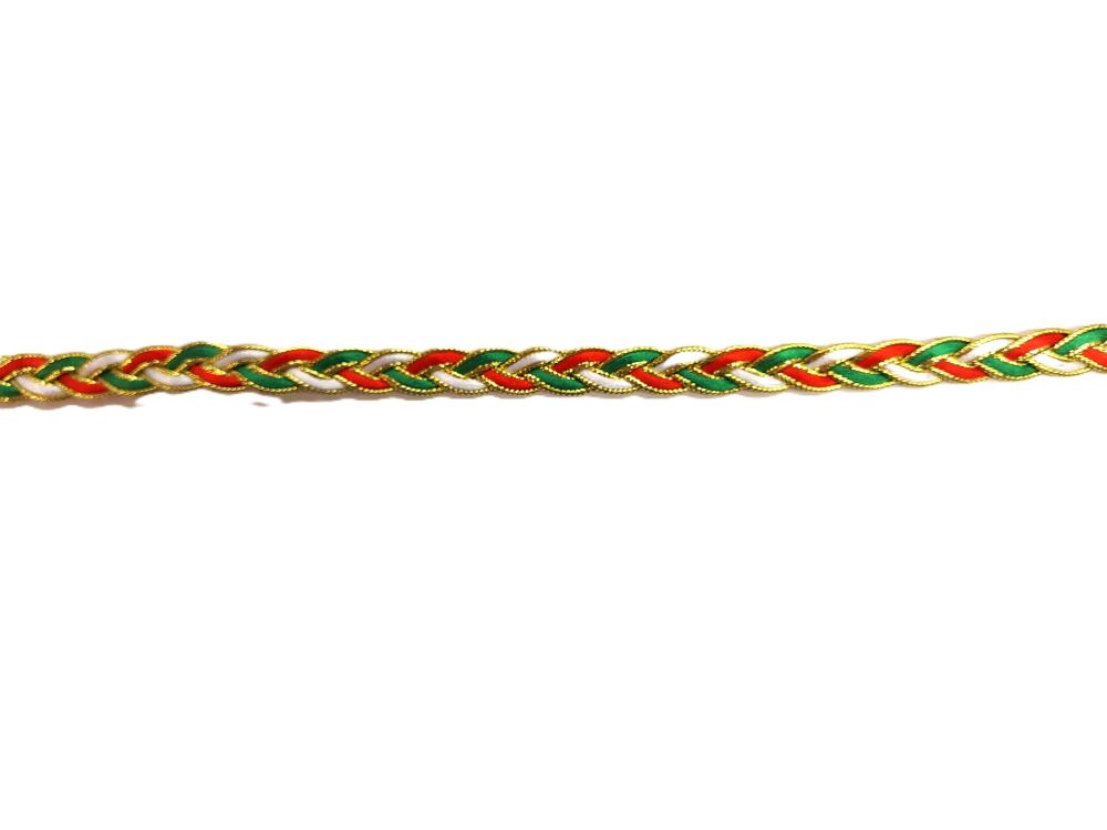 Christmas Plaited Braid 12mm Wide Sold per Metre Red, Green and White