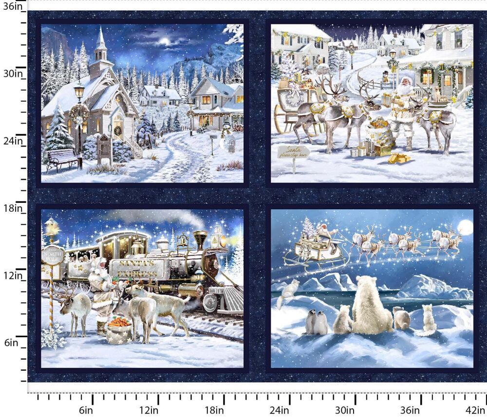 Here Comes Santa Block Panel by 3 Wishes 90cm x 110cm approx