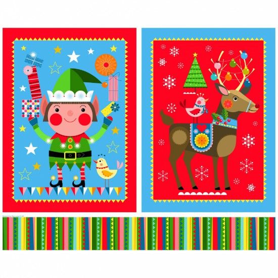 Reindeer and Elf Christmas Sacks Panel by Nutex 90cm x 110cm approx