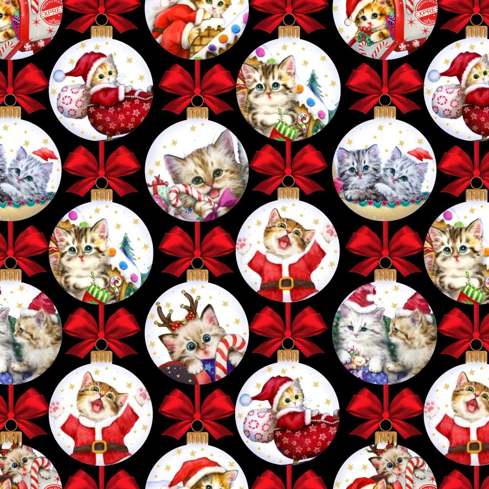 Christmas Kittens Baubles Block Panel by Studio E 60cm x 110cm approx