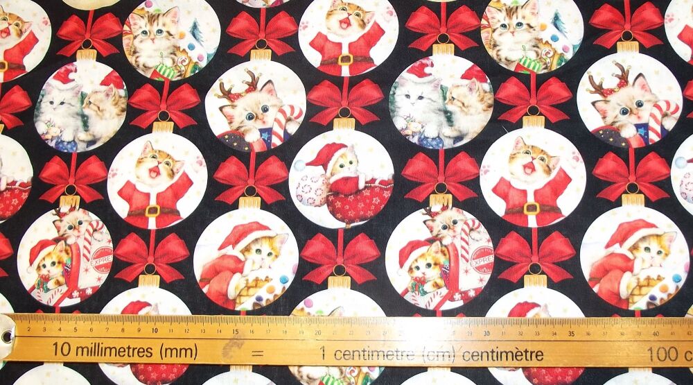 Christmas Kittens Baubles Block Panel by Studio E 60cm x 110cm approx