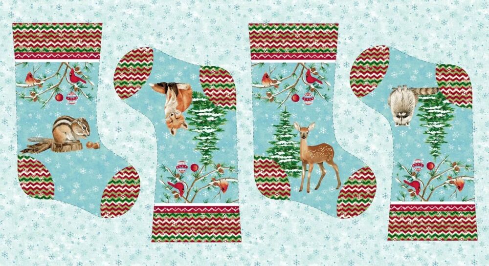 Woodland Animals Christmas Stocking Panel by Studio E 60cm x 110cm approx