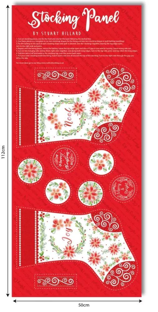 Merry & Bright Christmas Stocking Panel by Craft Cotton 50cm x 110cm approx