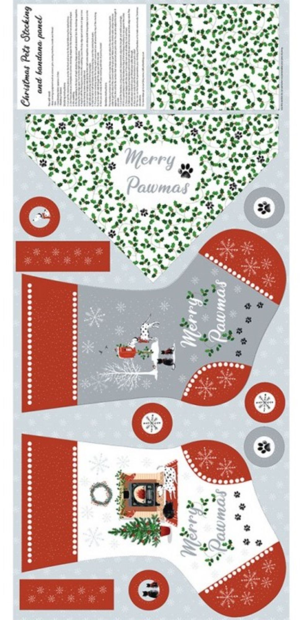 Christmas Pets Stocking & Bandana Panel by Craft Cotton 50cm x 110cm approx