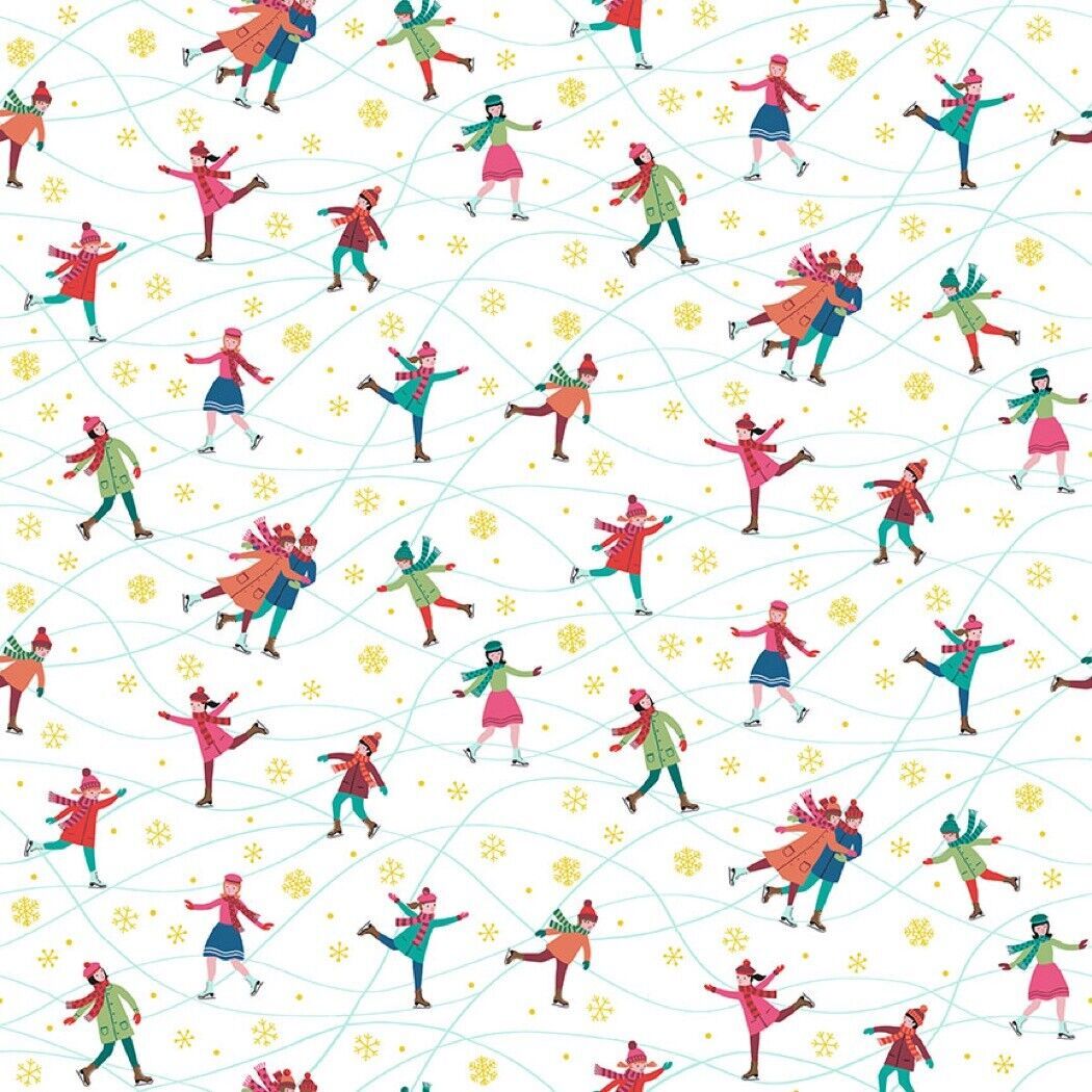 Christmas Fabric Ice Skaters 112cm (44") Wide Sold as FQ, 1/2m, 1m 2465 White