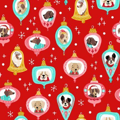 Christmas Fabric Furry & Bright 112cm Wide Sold as FQ, 1/2m, 1m 2/584R Ornaments Red