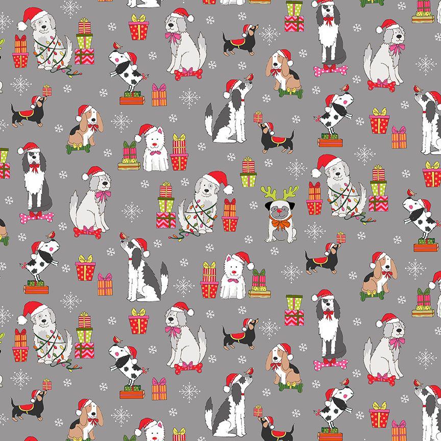 Christmas Fabric Yappy Christmas 112cm Wide Sold as FQ, 1/2m, 1m 2365S Scat