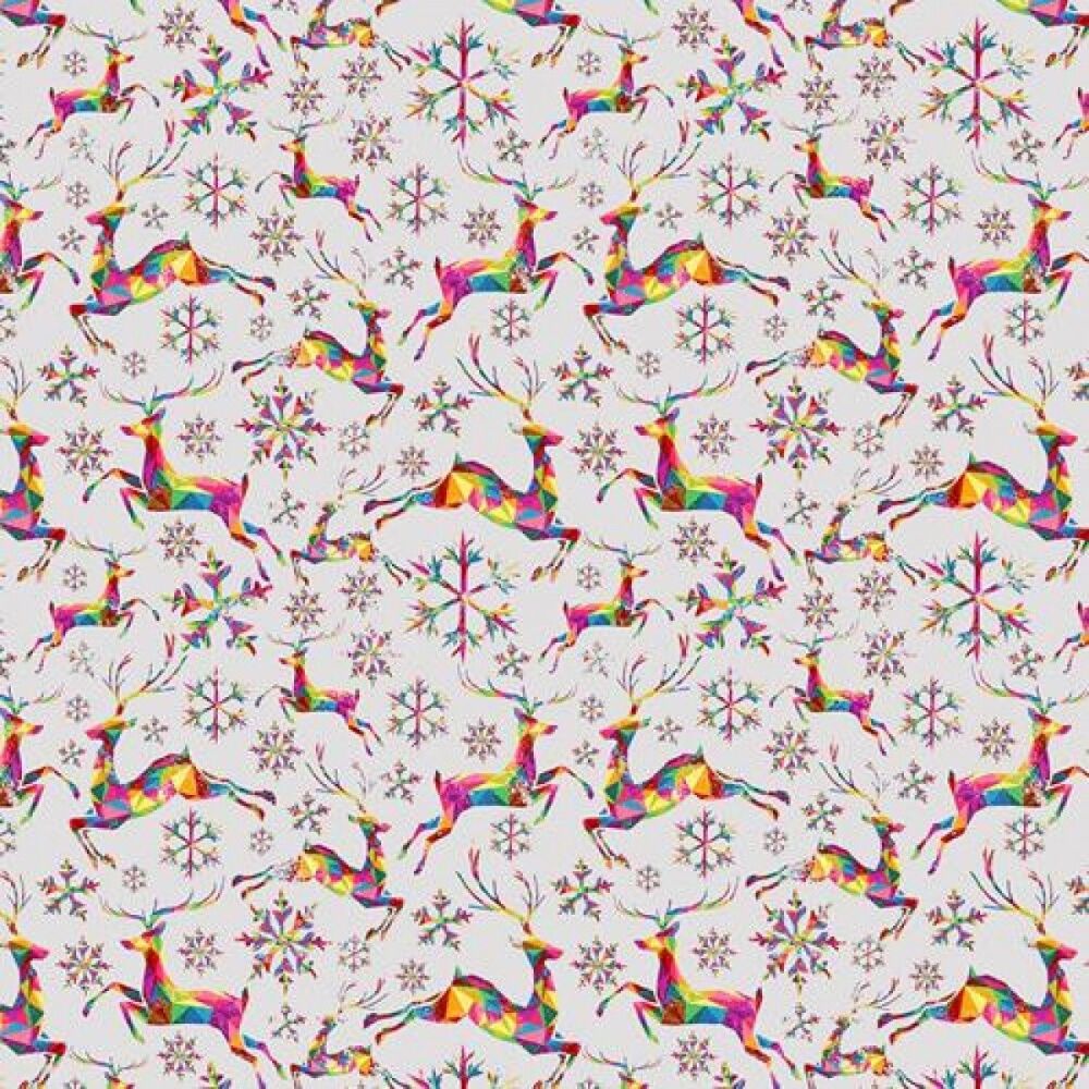 Christmas Fabric Rainbow Reindeer 140cm Wide by Crafty Fabrics Sold as FQ, 