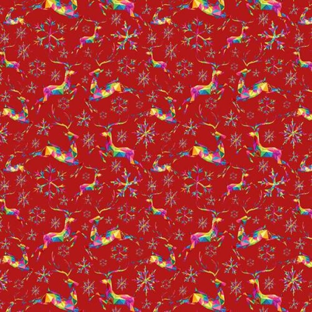 Christmas Fabric Rainbow Reindeer 140cm Wide by Crafty Fabrics Sold as FQ, 