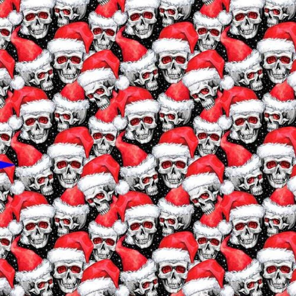 Christmas Fabric Skulls in Santa Hats 140cm Wide by Crafty Fabrics Sold as FQ, 1/2m, 1m CC330 Red/White