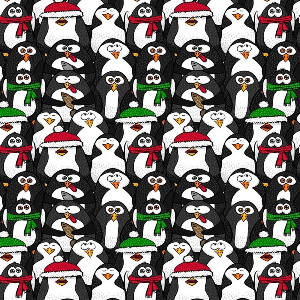 Christmas Fabric Penguins 140cm Wide by Crafty Fabrics Sold as FQ, 1/2m, 1m