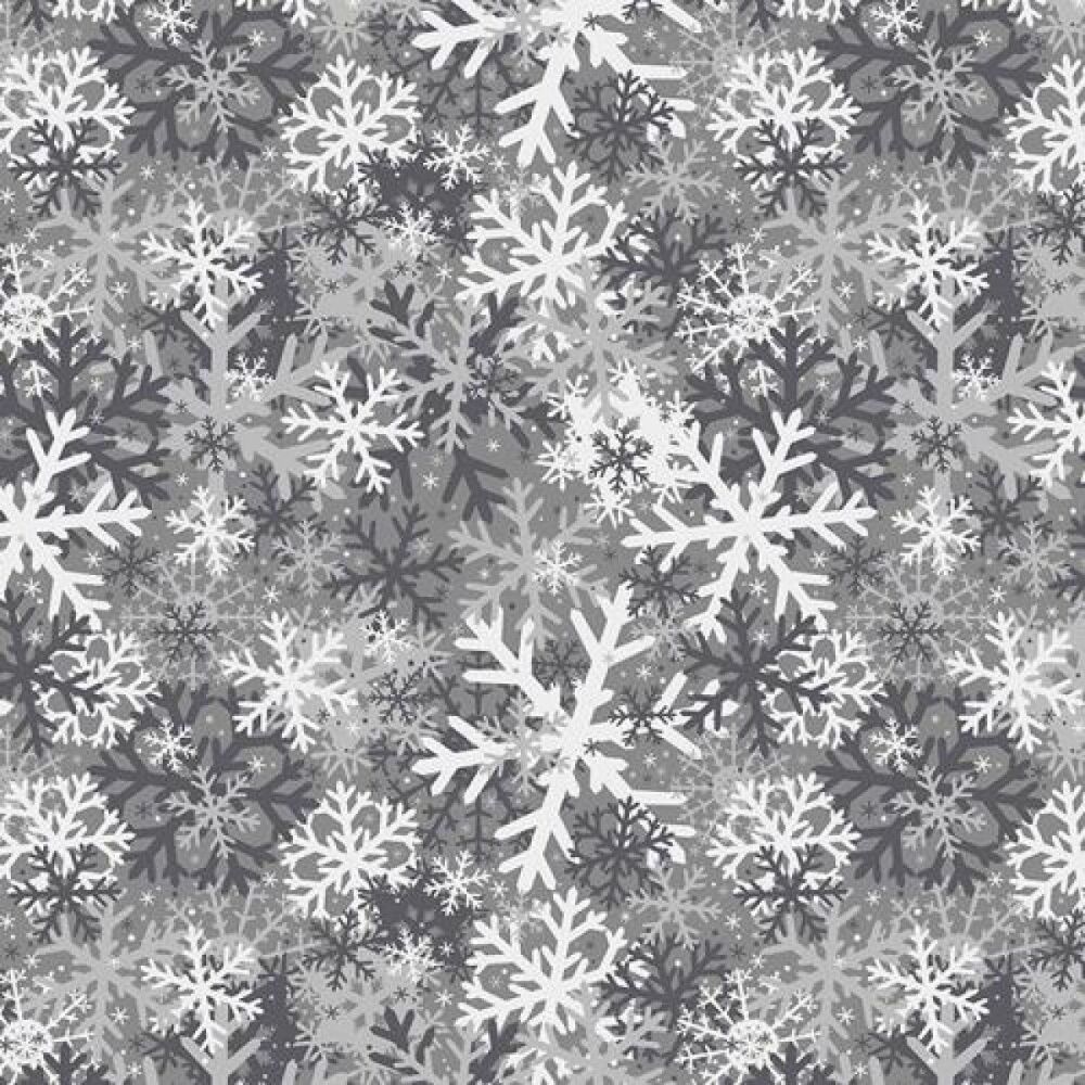 Christmas Fabric Camouflage Snowflakes 140cm Wide by Crafty Fabrics Sold as FQ, 1/2m, 1m CC358 Grey