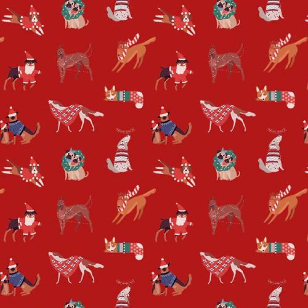 Christmas Fabric Christmas Dogs 140cm Wide by Crafty Fabrics Sold as FQ, 1/2m, 1m CC340 Red