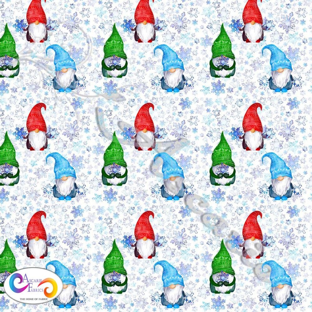 Christmas Fabric Frozen Gonks 140cm Wide by Crafty Fabrics Sold as FQ, 1/2m, 1m CC490 Gnomes Blue