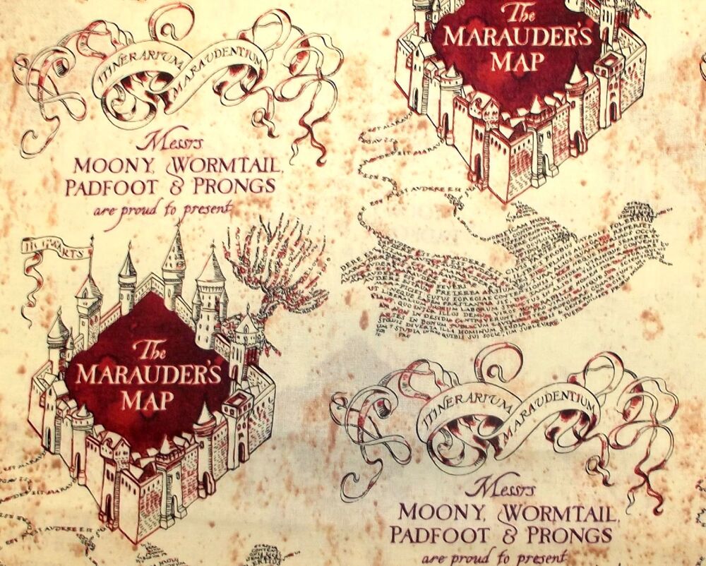 Harry Potter Fabric 112cm wide approx. Sold as FQ, 1/2m or 1m length Marauders Map