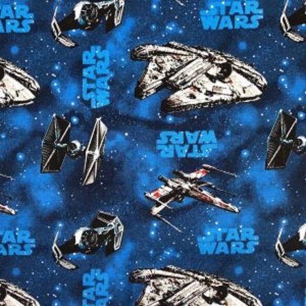 Star Wars Fabric 112cm wide Sold as FQ, 1/2m or 1m length Warships Blue