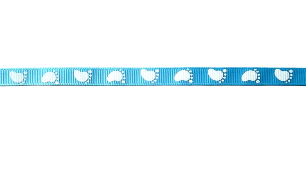 Baby Footprint Grosgrain Ribbon 10mm Wide - Sold per Metre 3 Colours