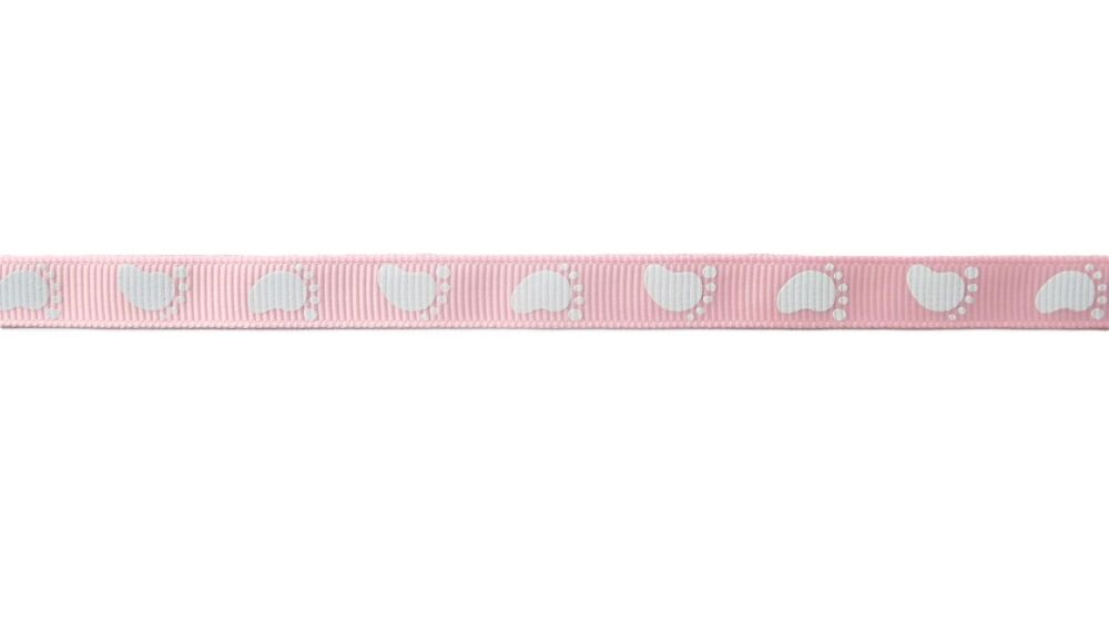 Baby Footprint Grosgrain Ribbon 10mm Wide - Sold per Metre 3 Colours