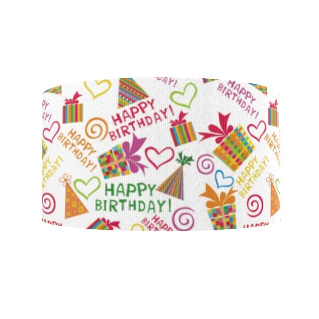 Happy Birthday #2 Grosgrain Ribbon 16/22/38mm Wide Sold per Metre