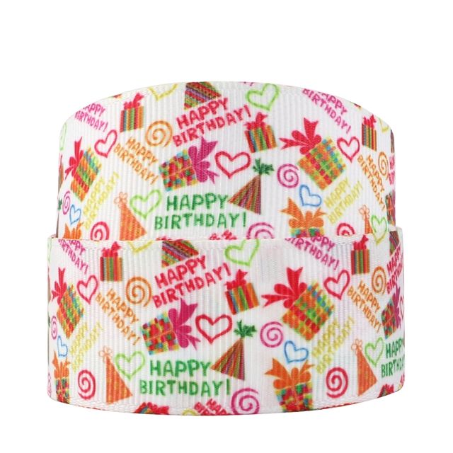 Happy Birthday #2 Grosgrain Ribbon 16/22/38mm Wide Sold per Metre