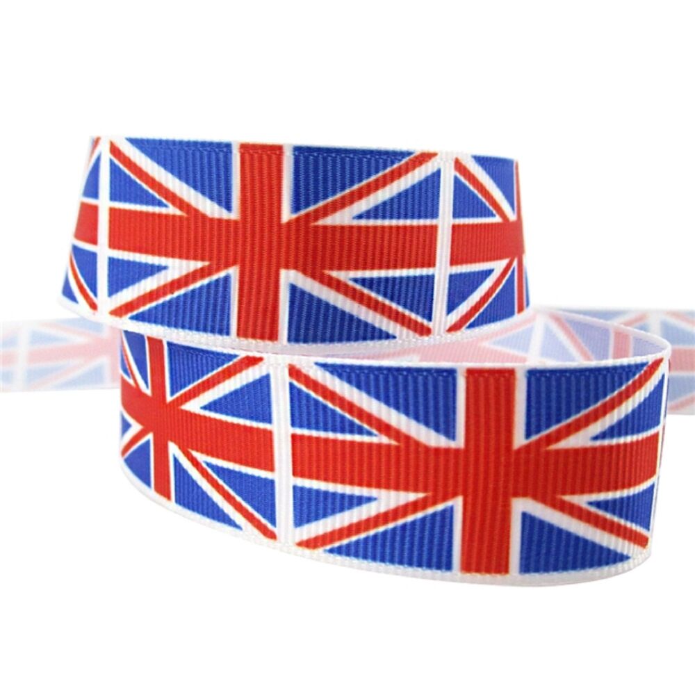 Union Jack Flag Grosgrain Ribbon 10/16/22mm Wide Sold per Metre Red/White/Blue