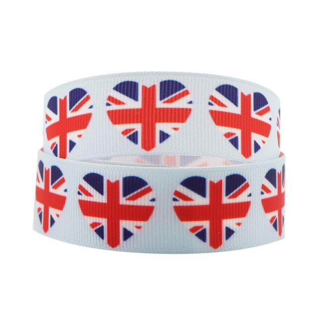 GB Flag Hearts Grosgrain Ribbon 16/22mm Wide - Sold per Metre Light Blue