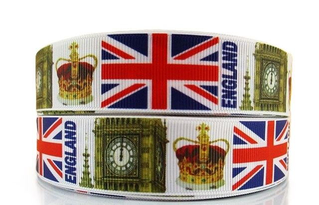 GB Union Jack Flag London Big Ben Grosgrain Ribbon 25mm Wide Sold per metre