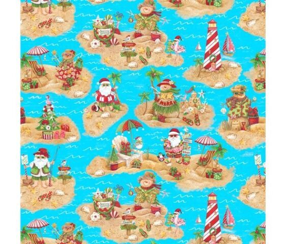 Santa on the Beach Fabric 112cm Wide by Blank Quilting Sold as FQ, 1/2m or 