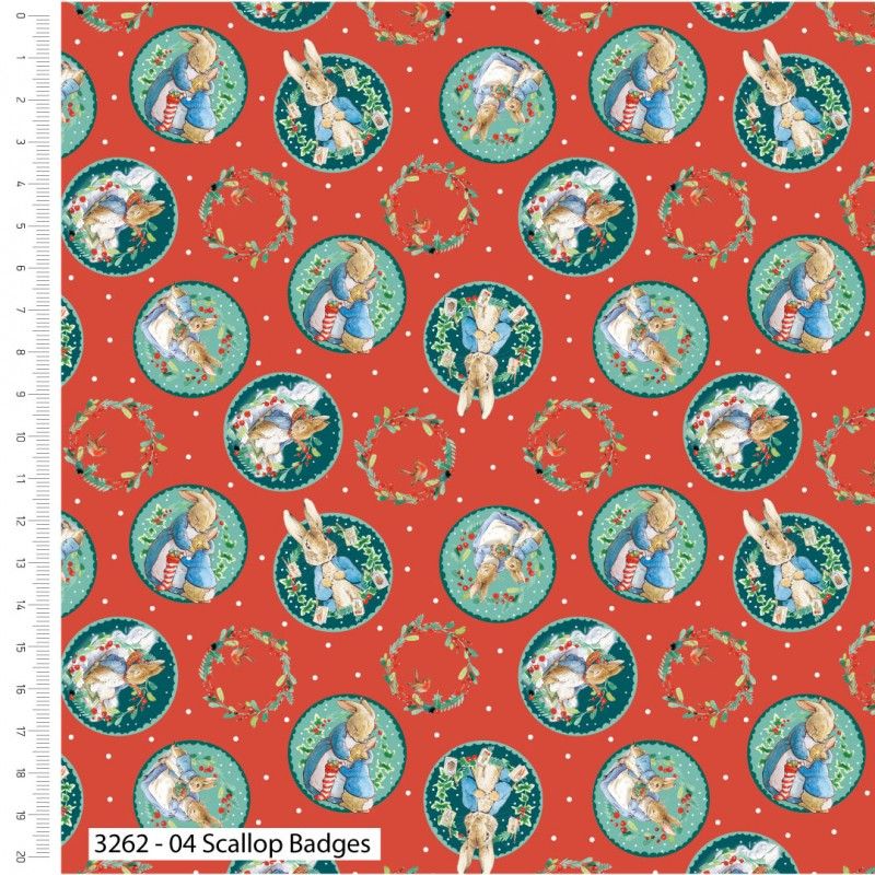 Peter Rabbit Christmas Fabric 112cm Wide Sold as FQ, 1/2m, 1m Hoppy Holiday