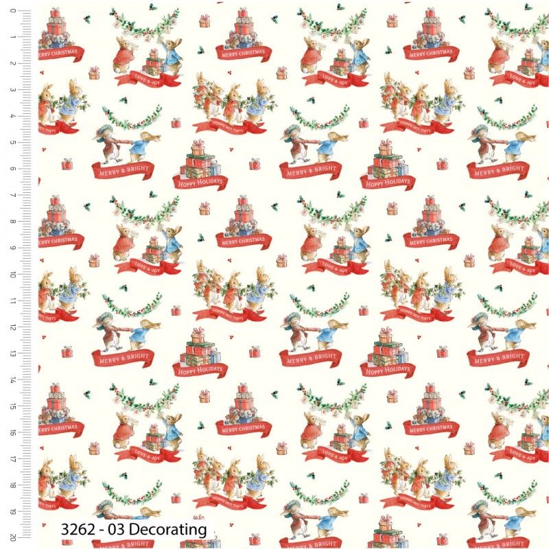 Peter Rabbit Christmas Fabric 112cm Wide Sold as FQ, 1/2m, 1m Hoppy Holiday