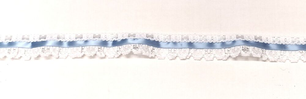 Lace with Satin Ribbon Centre 30mm Wide Blue