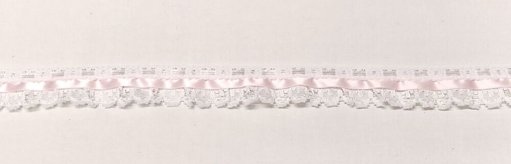 Lace with Satin Ribbon Centre 30mm Wide Pink