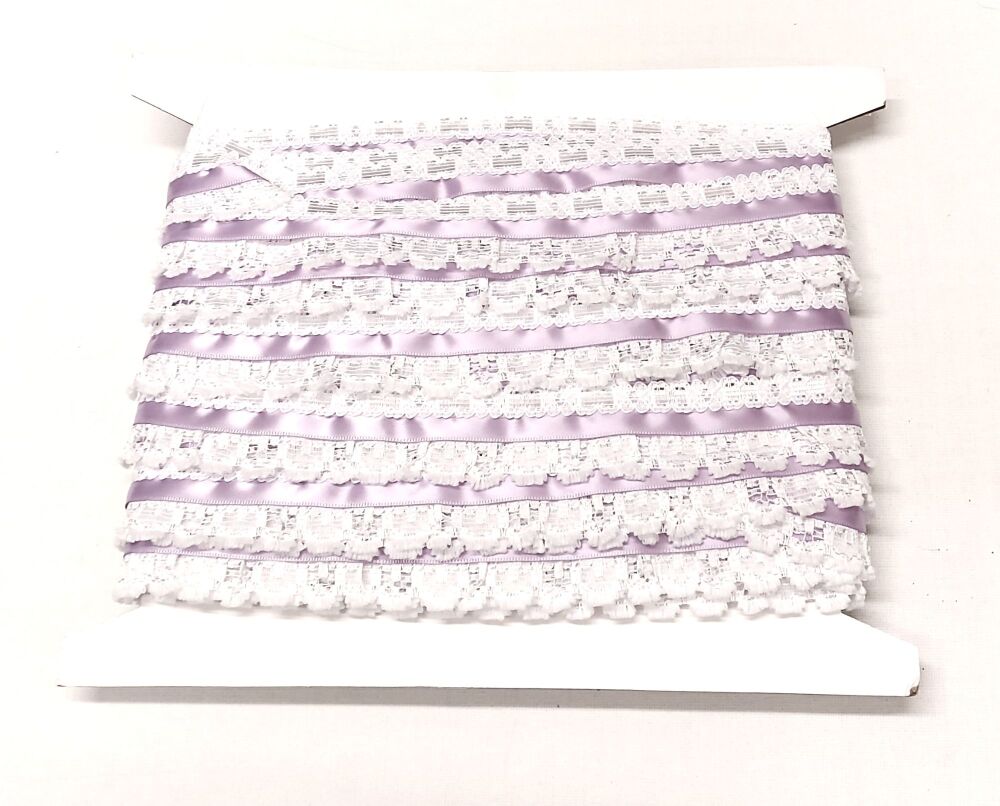 Lace with Satin Ribbon Centre 30mm Wide Lilac