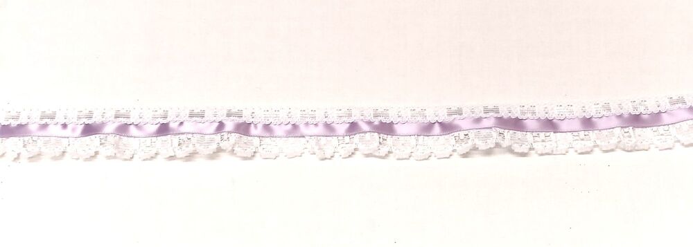 Lace with Satin Ribbon Centre 30mm Wide Lilac