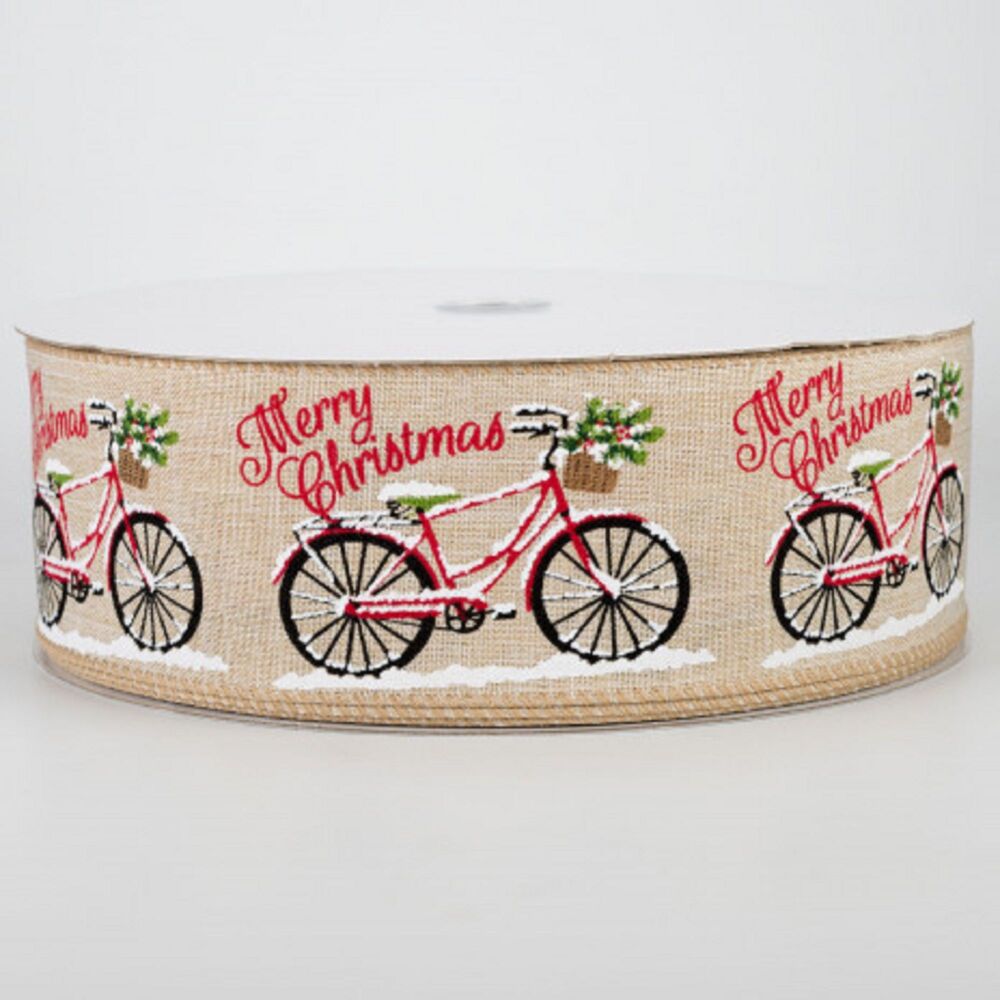 Wire Edge Christmas Bicycle Ribbon 62mm Wide - Sold per metre