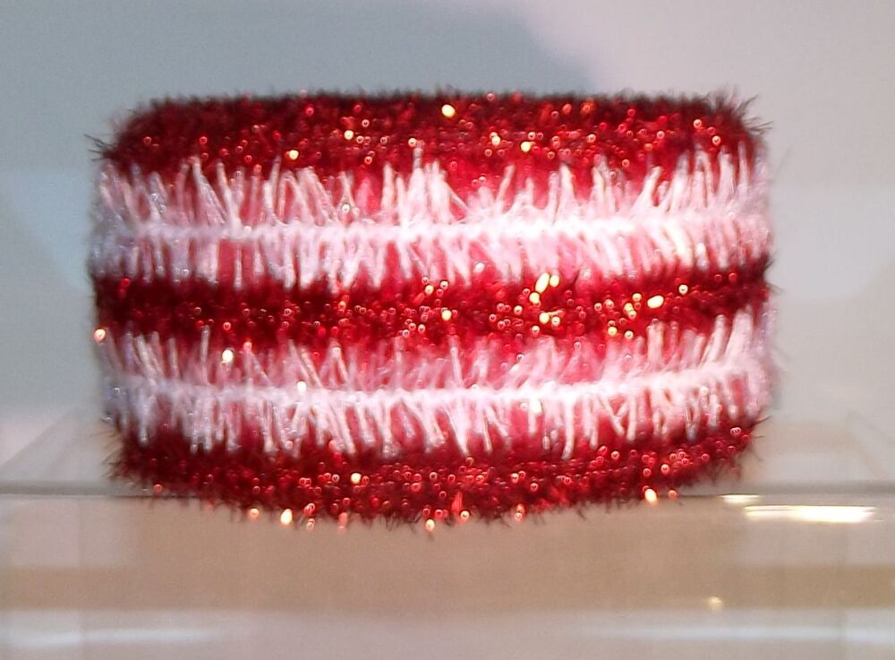 Wire Edge Christmas Tinsel Ribbon 62mm Wide - Sold per metre Red/White