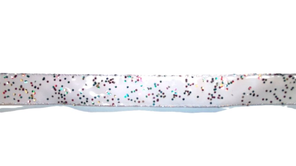 Wire Edge Christmas Confetti Dots Ribbon 38mm Wide - Sold per metre White