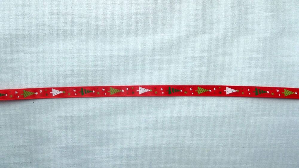 Christmas Grosgrain Ribbon 10mm Wide Sold per Metre Trees Red or White