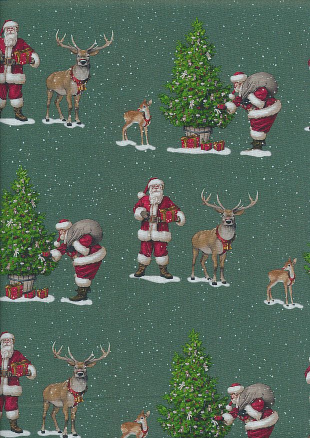 Classic Christmas Fabric 112cm Wide Sold as FQ, 1/2m, 1m Secret Santa 3391-04 Bottle Green