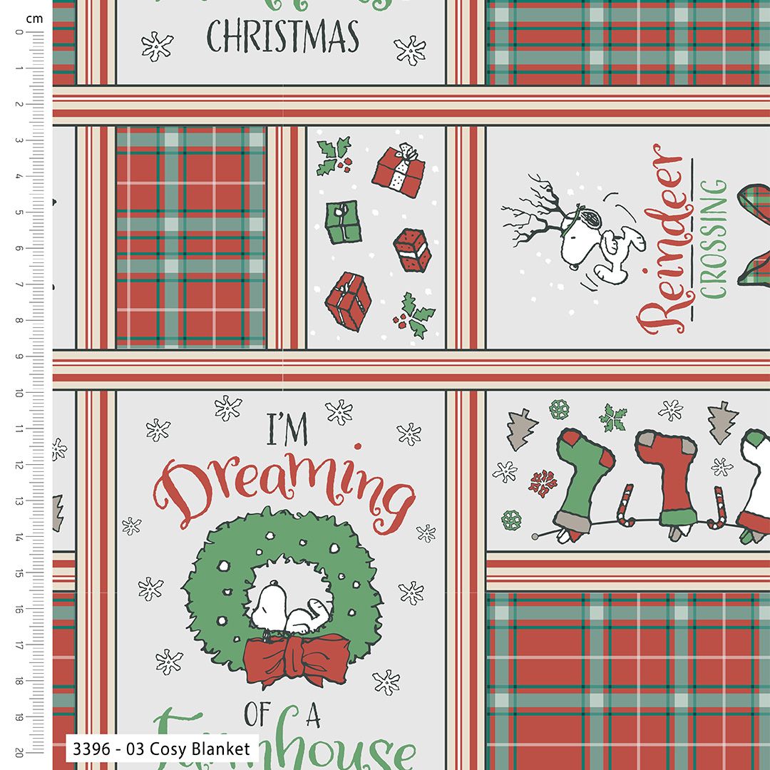 Snoopy Farmhouse Christmas Fabric 112cm Wide Sold as FQ, 1/2m, 1m 3396-03 C