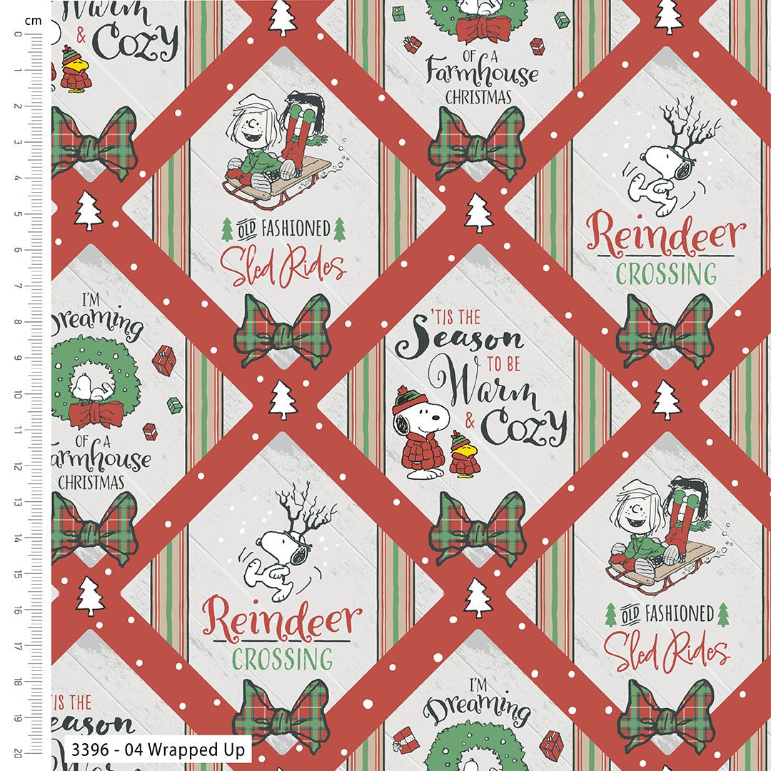 Snoopy Farmhouse Christmas Fabric 112cm Wide Sold as FQ, 1/2m, 1m 3396-04 W