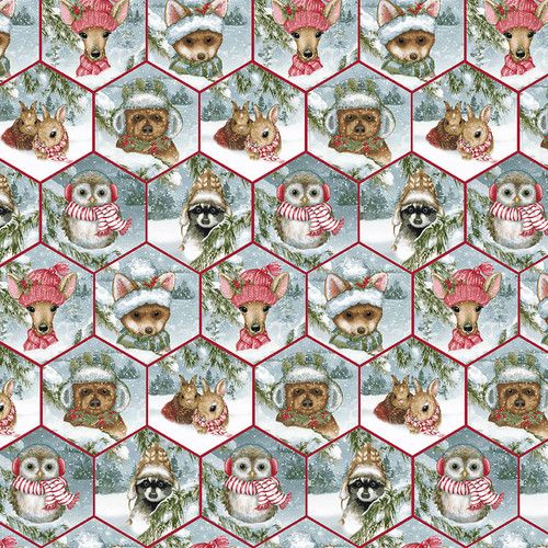 Magical Menagerie Christmas Fabric 112cm (44") Wide by Henry Glass Sold as FQ, 1/2m, 1m 1364-78 Honeycomb