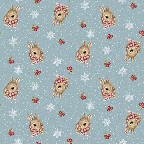 Magical Menagerie Christmas Fabric 112cm (44") Wide by Henry Glass Sold as FQ, 1/2m, 1m 1365-73 Tossed Bunny