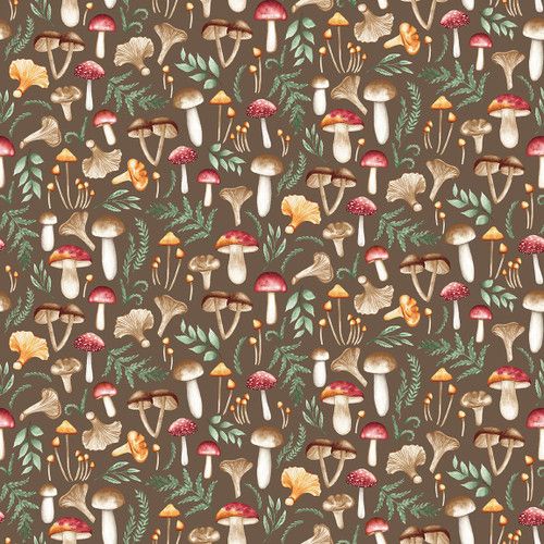 Foliage and Fur Coat Fabric 112cm (44") Wide by Studio E Sold as FQ, 1/2m, 1m 7663-39 Mushroom Mix