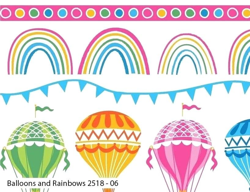 Fabric Balloons, Clouds & Rainbows 112cm wide 2 metre length White