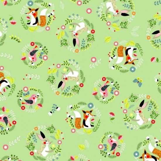 Fabric Fox Woodland Circles 112cm wide 2 metre length Green