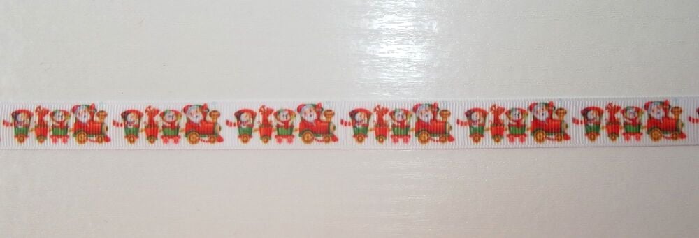 Christmas Grosgrain Ribbon 16mm Wide - Sold per Metre Santa's Train