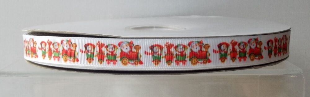 Christmas Grosgrain Ribbon 16mm Wide - Sold per Metre Santa's Train