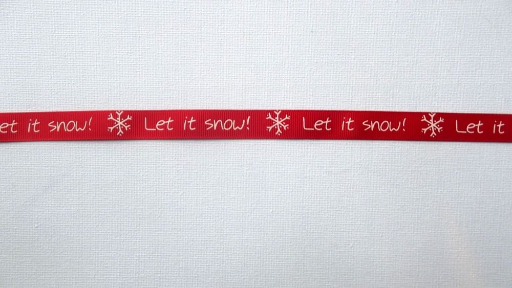 Christmas Grosgrain Ribbon 16mm Wide - Sold per Metre Let it Snow - Red