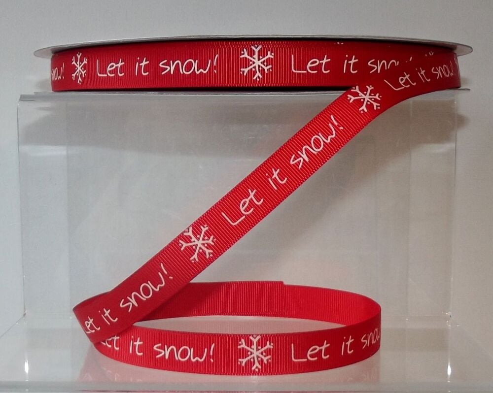 Christmas Grosgrain Ribbon 16mm Wide - Sold per Metre Let it Snow - Red